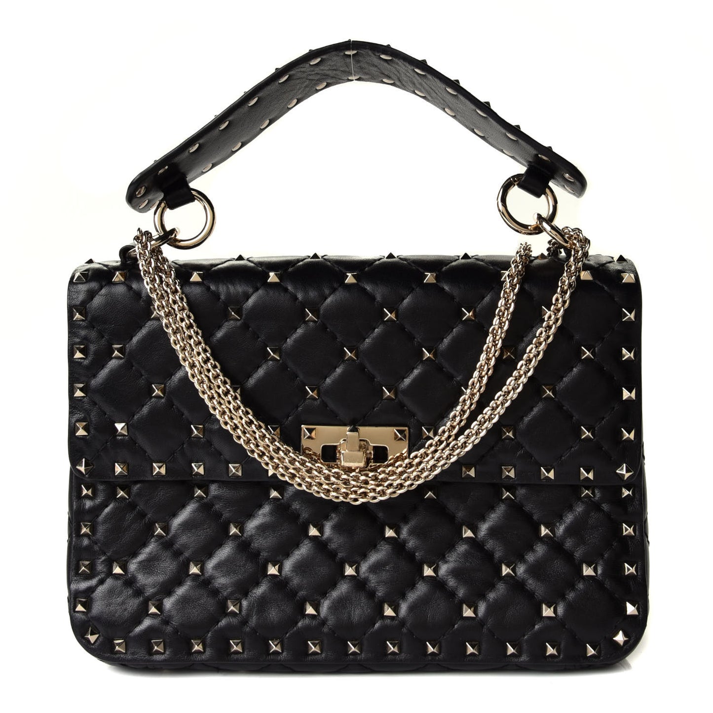 Lambskin Medium Rockstud Spike Shoulder Bag Black