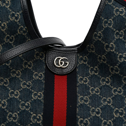 Gucci Denim GG Monogram Web Small Giglio Tote Blue White 8 of 10
