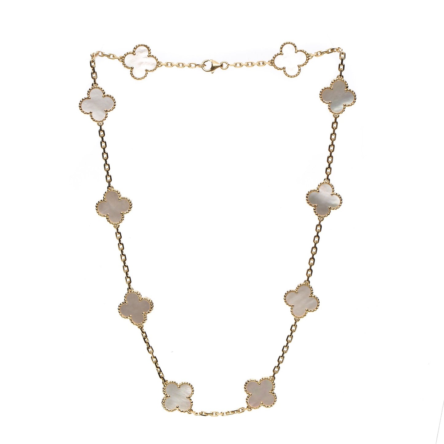 18K Yellow Gold Mother of Pearl 10 Motifs Vintage Alhambra Necklace