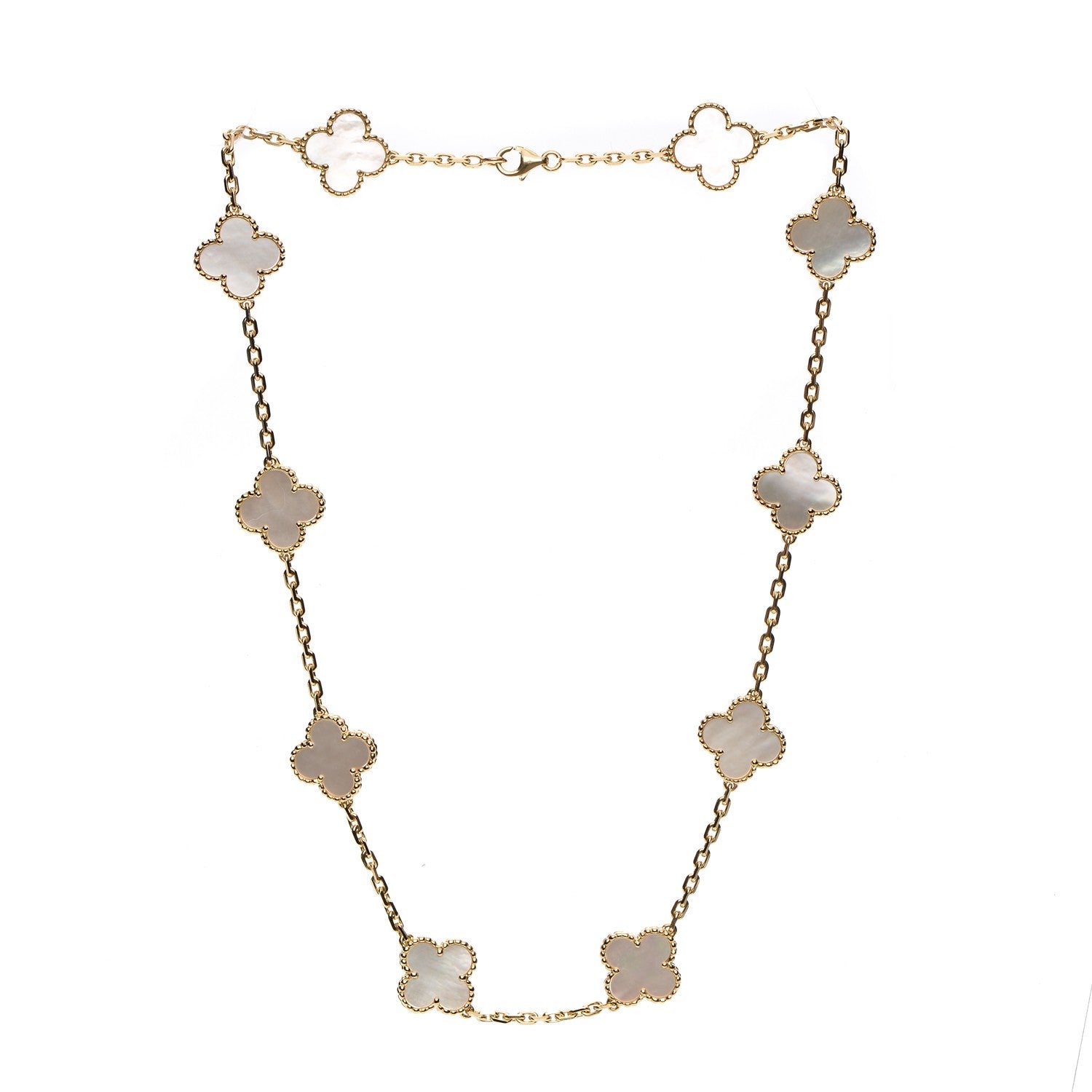 Van Cleef & Arpels 18K Yellow Gold Mother of Pearl 10 Motifs Vintage Alhambra Necklace 3 of 6