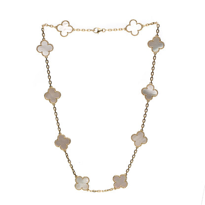 Van Cleef & Arpels 18K Yellow Gold Mother of Pearl 10 Motifs Vintage Alhambra Necklace 3 of 6