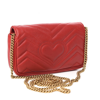 Gucci Calfskin Matelasse Super Mini GG Marmont Shoulder Bag Hibiscus Red 2 of 8