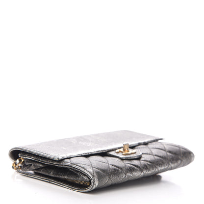 Chanel Cracked Metallic Calfskin Quilted Zip Away Chain Clutch Dark Silver 3 of 9