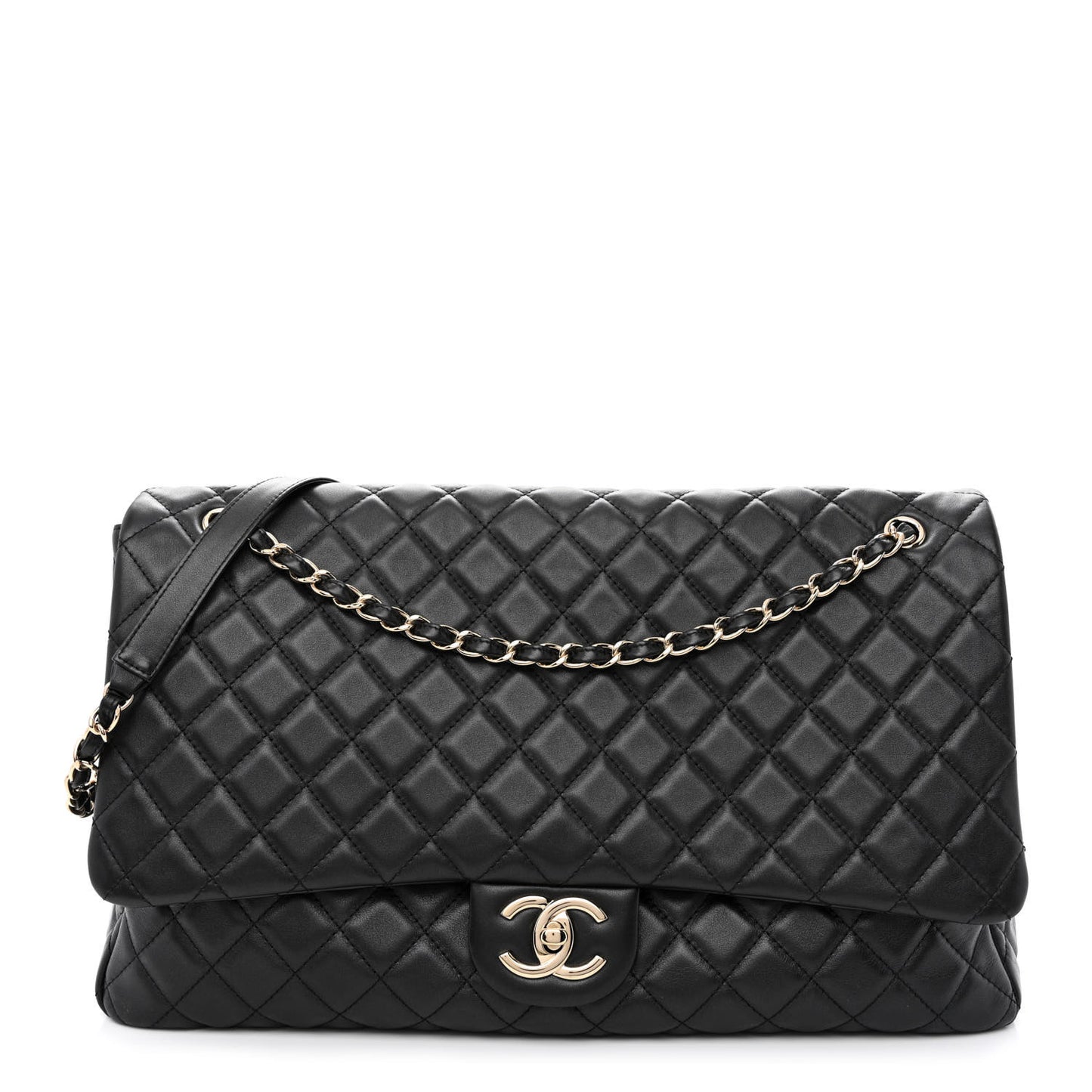 Calfskin Quilted Small XXL Travel Flap Bag Black