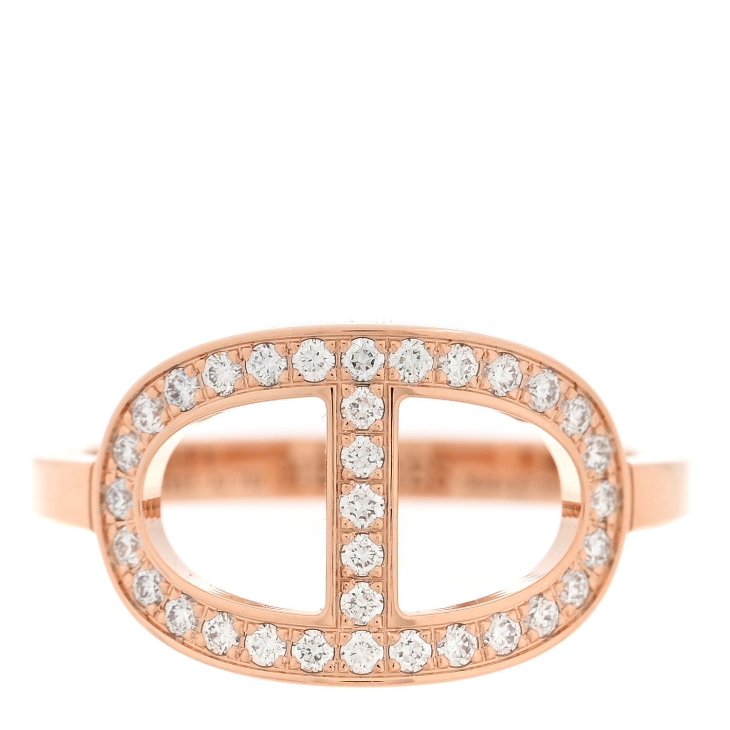 Hermes 18K Rose Gold Diamond MM Chaine d'Ancre Contour Ring 49 5 1 of 4