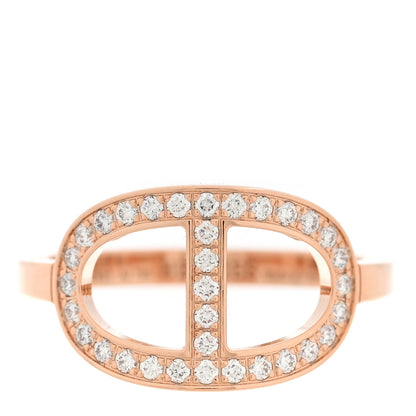 Hermes 18K Rose Gold Diamond MM Chaine d'Ancre Contour Ring 49 5 1 of 4