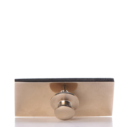 Chanel Metal Resin Pearl Coco License Plate Brooch Black Gold 3 of 4
