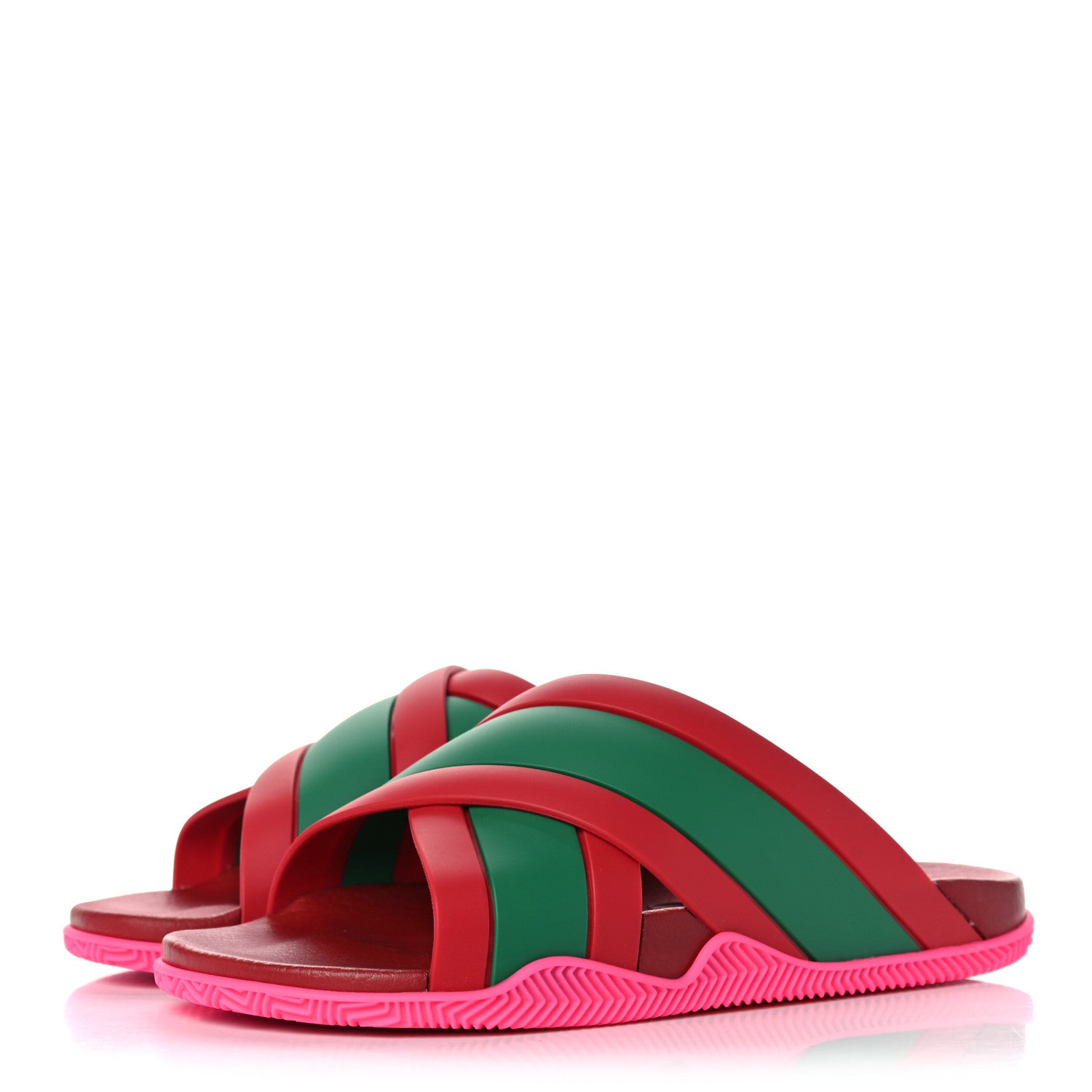 Gucci Rubber Web Womens Criss Cross Slide Sandals 39 Coral New