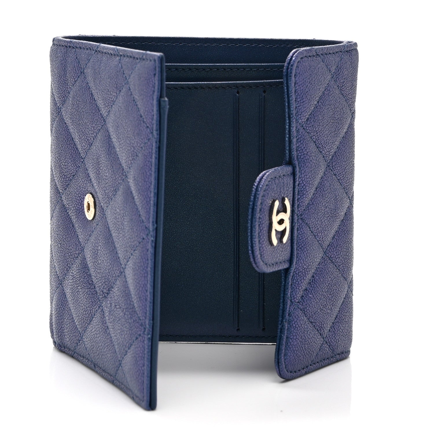 Chanel Iridescent Caviar Flap Quilted Card Holder Wallet Dark Blue 5 of 10