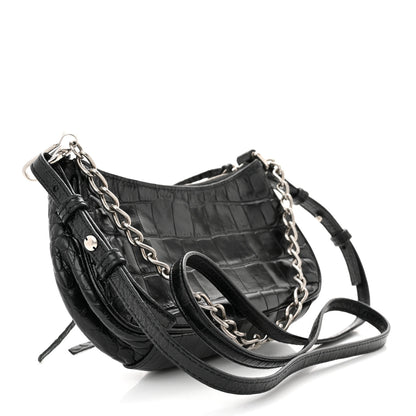 Balenciaga Extra Supple Calfskin Crystal Crocodile Embossed Le Cagole Mini Purse With Chain Black 2 of 12