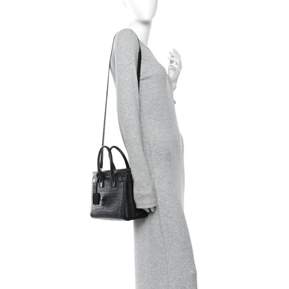 Saint Laurent Calfskin Crocodile Embossed Baby Sac De Jour Black 2 of 14
