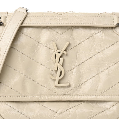 Saint Laurent Crinkled Calfskin Matelasse Monogram Baby Niki Chain Satchel Ivory 8 of 11