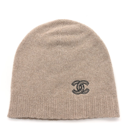 Chanel Cashmere CC Beanie Hat Beige Black 1 of 5