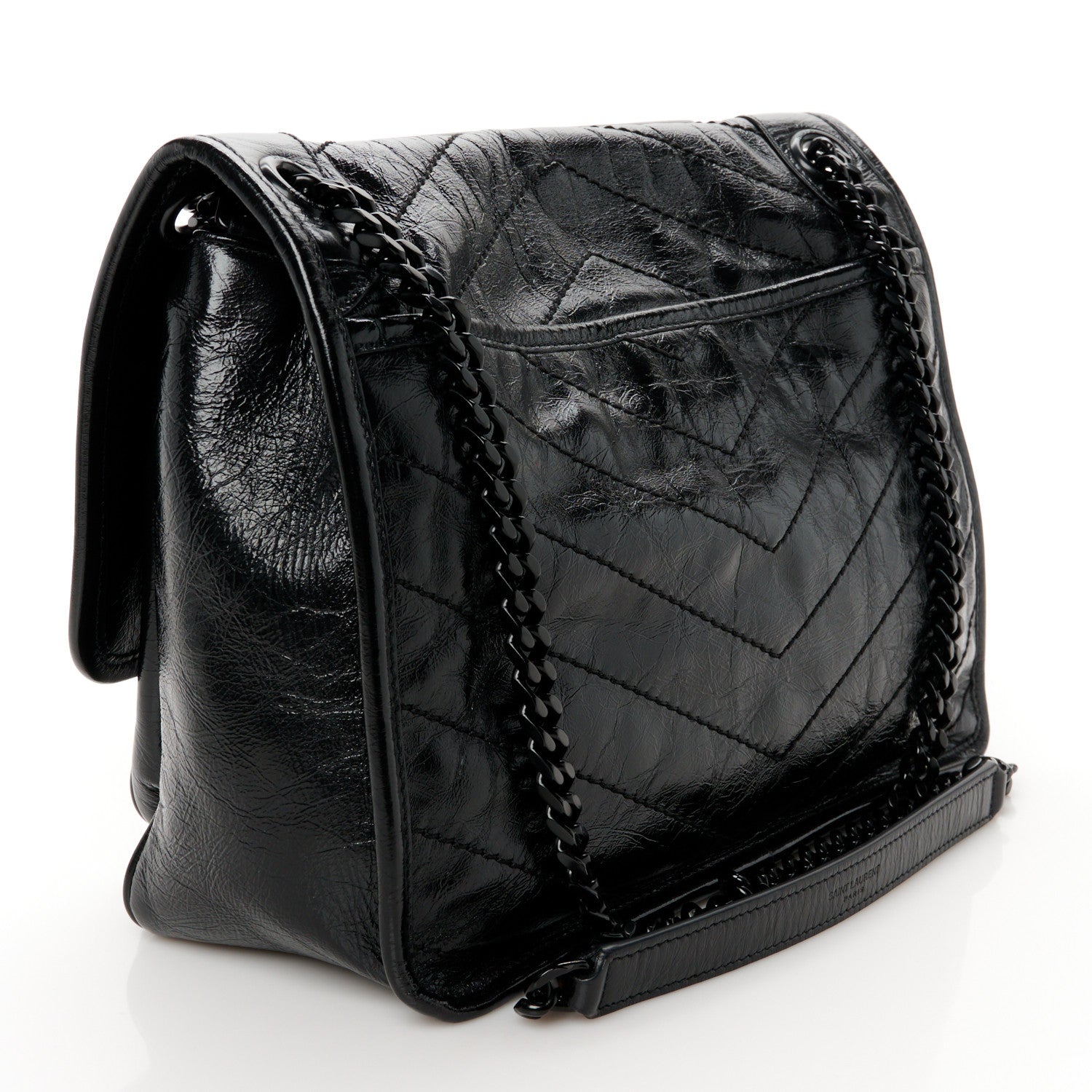 Saint Laurent Crinkled Calfskin Matelasse Monogram Medium Niki Chain Satchel Black 2 of 10