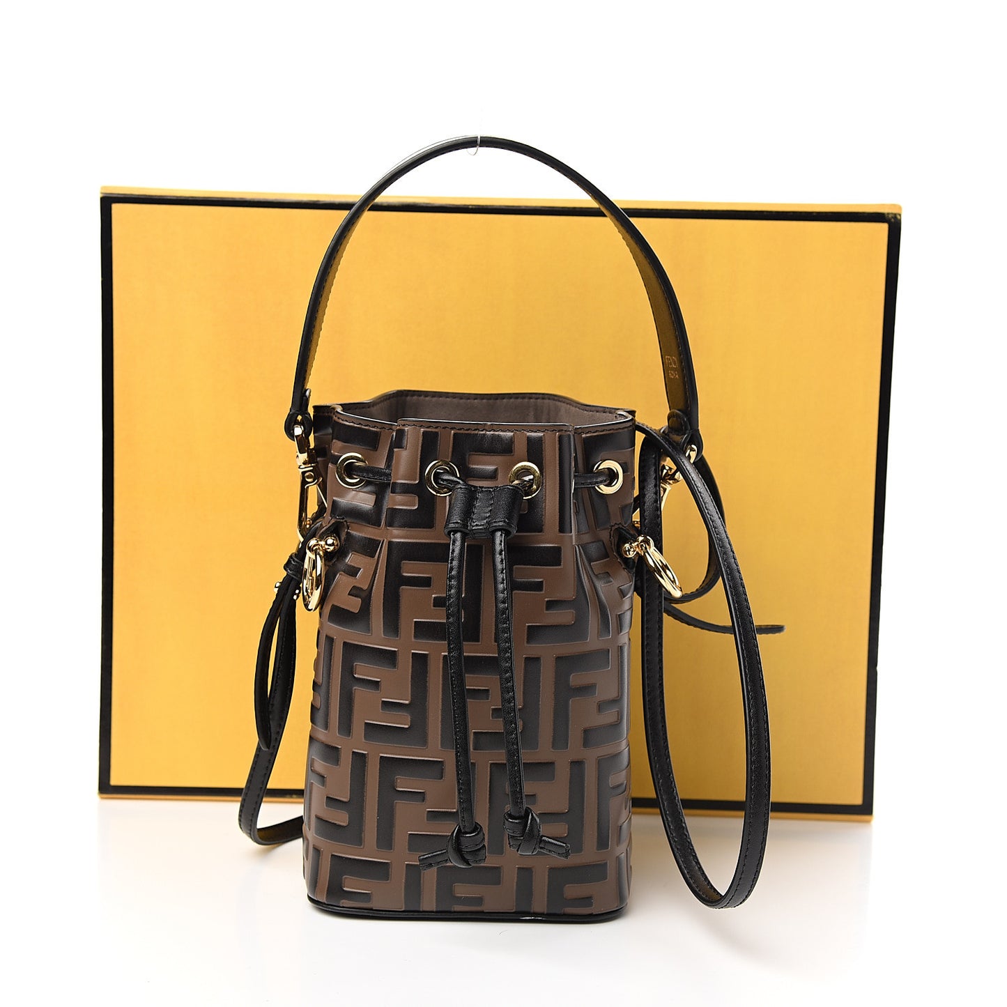 Vitello Liberty F is Fendi Bi-Color FF 1974 Embossed Mini Mon Tresor Bucket Bag Maya Black