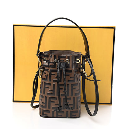 Fendi Vitello Liberty F is Fendi Bi-Color FF 1974 Embossed Mini Mon Tresor Bucket Bag Maya Black 10 of 10