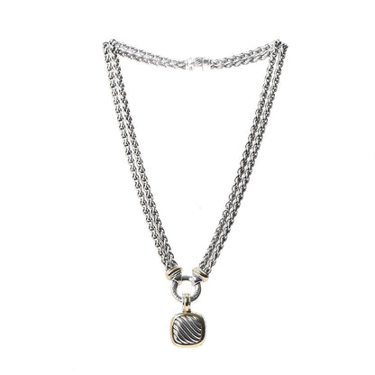 David Yurman Sterling Silver 18K Yellow Gold Double Wheat Chain Carved Cable Pendant Necklace 5 of 8