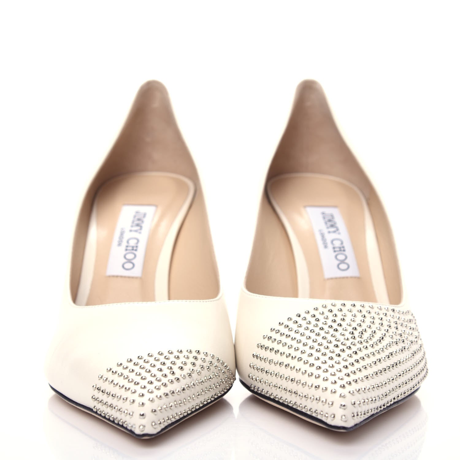 Jimmy Choo Calfskin Studded Love 85 Pumps 39.5 Latte Silver 2 of 10