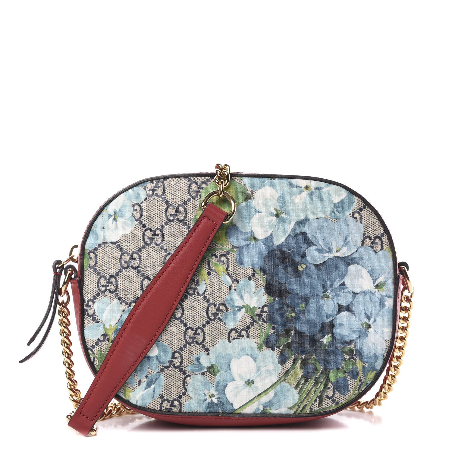 Gucci GG Supreme Monogram Blooms Mini Chain Shoulder Bag Beige Blue Navy Hibiscus Red 1 of 11