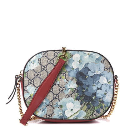 Gucci GG Supreme Monogram Blooms Mini Chain Shoulder Bag Beige Blue Navy Hibiscus Red 1 of 11