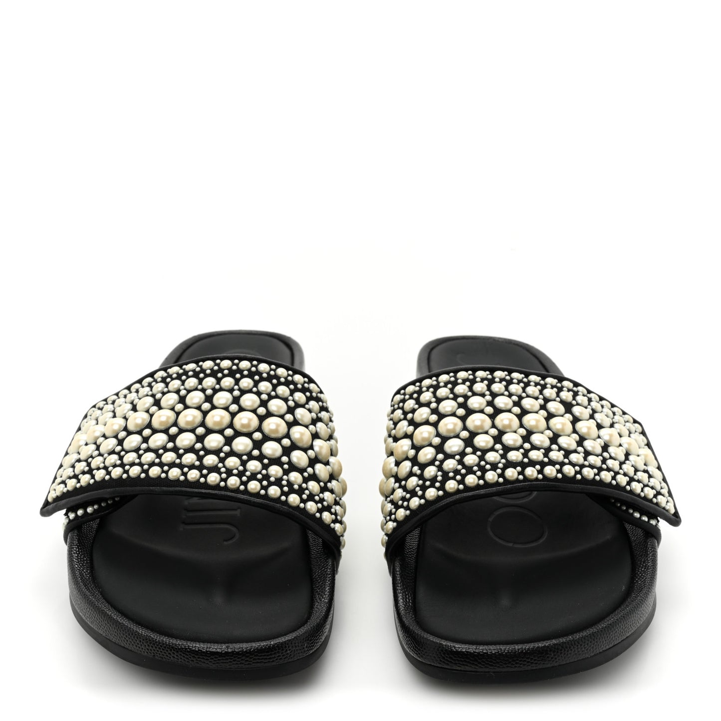 Canvas Pearl Embellished Fitz Slide Sandals 40 Black