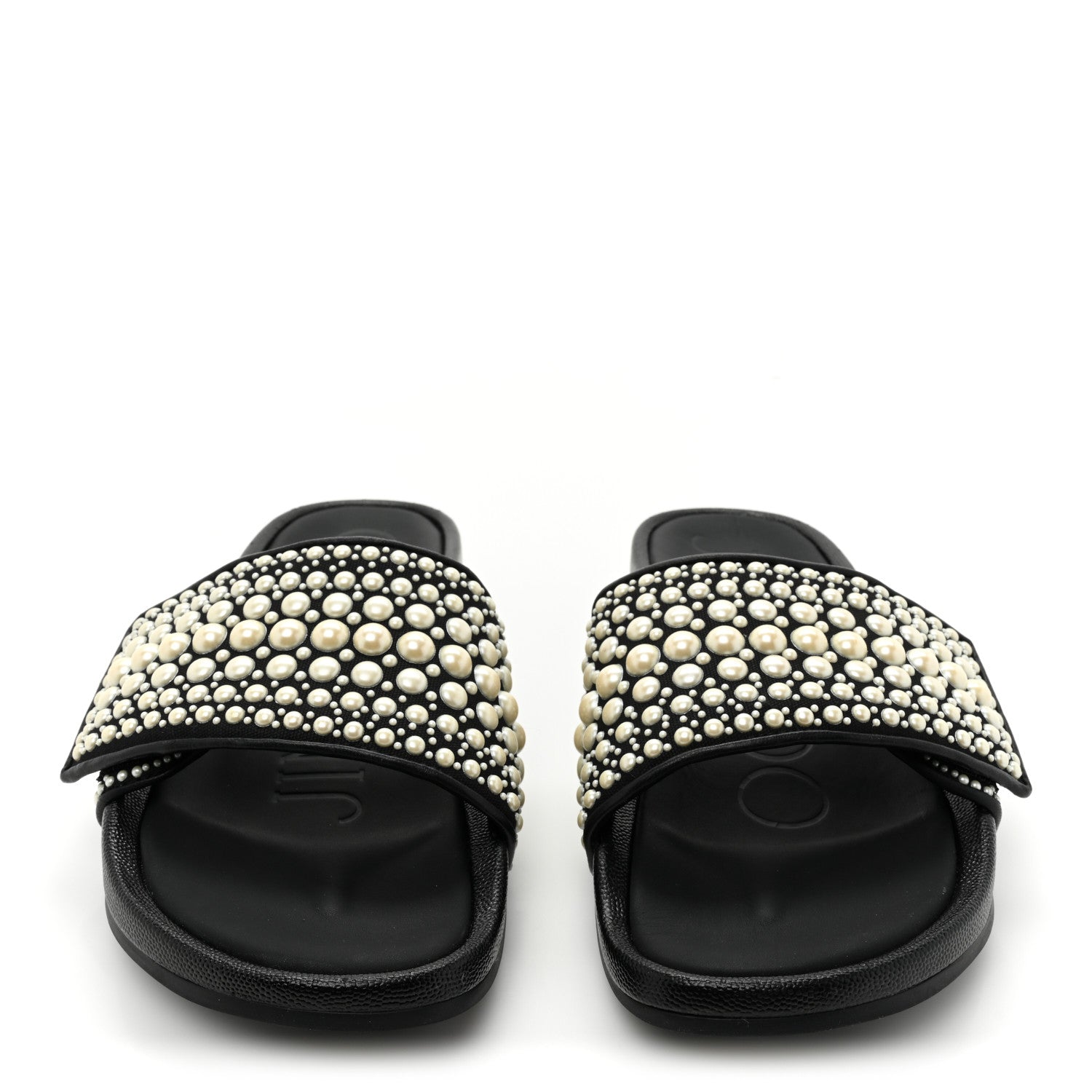 Jimmy Choo Canvas Pearl Embellished Fitz Slide Sandals 40 Black 2 of 7