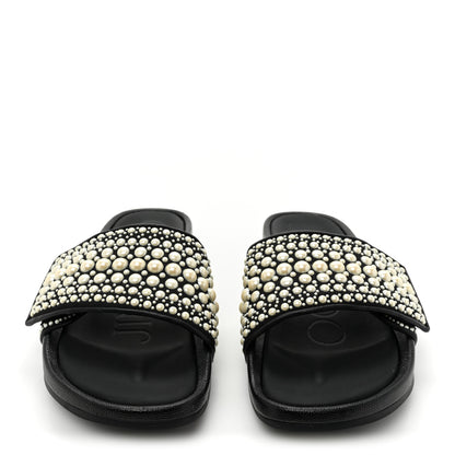 Jimmy Choo Canvas Pearl Embellished Fitz Slide Sandals 40 Black 2 of 7