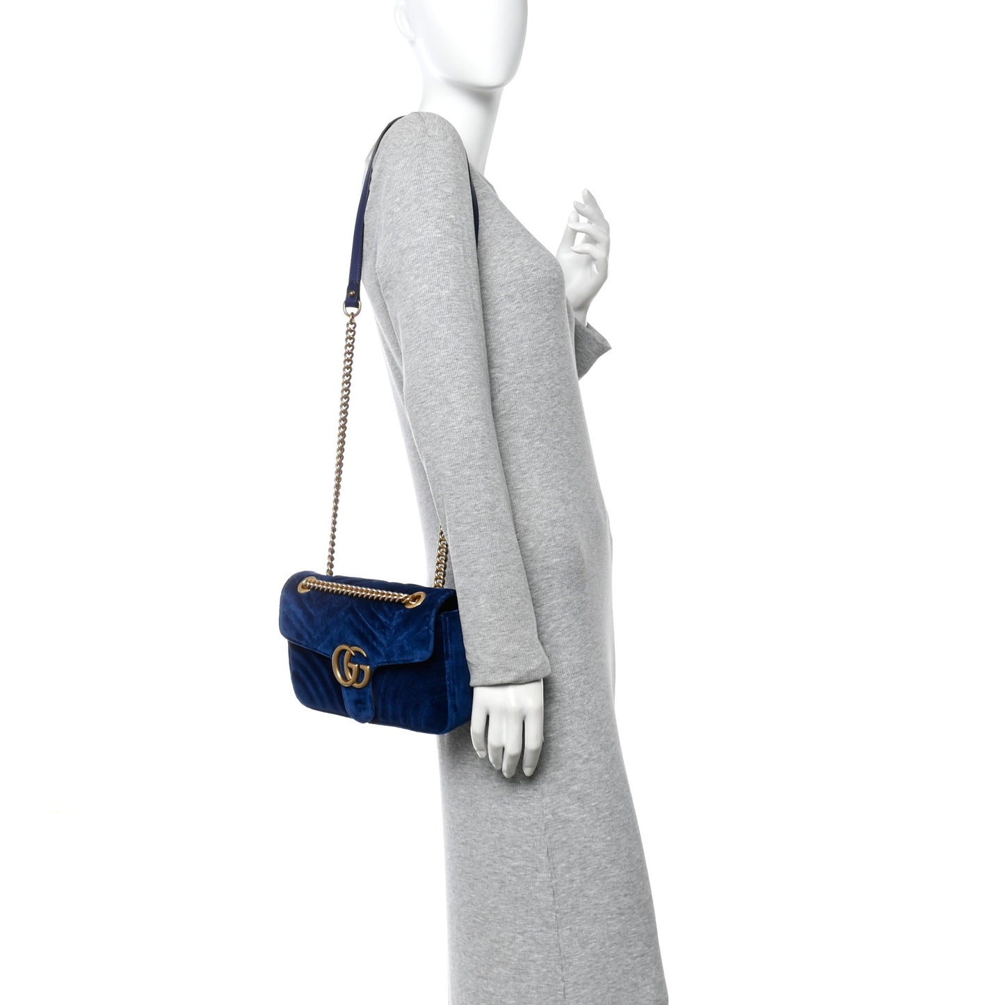 Velvet Matelasse Small GG Marmont Shoulder Bag Cobalt Blue