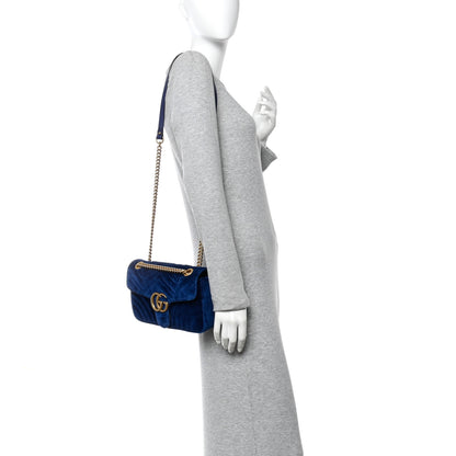 Gucci Velvet Matelasse Small GG Marmont Shoulder Bag Cobalt Blue 2 of 10