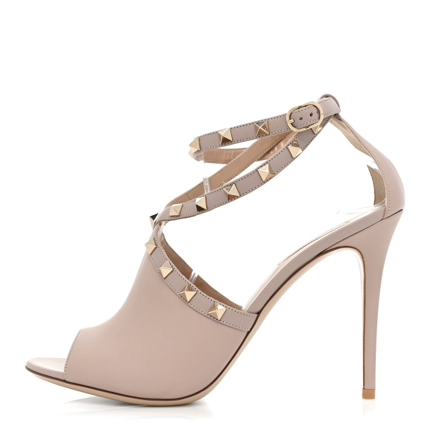Valentino Garavani Nappa Rockstud Peep Toe Ankle Strap 105mm Sandals 40.5 Poudre 1 of 16