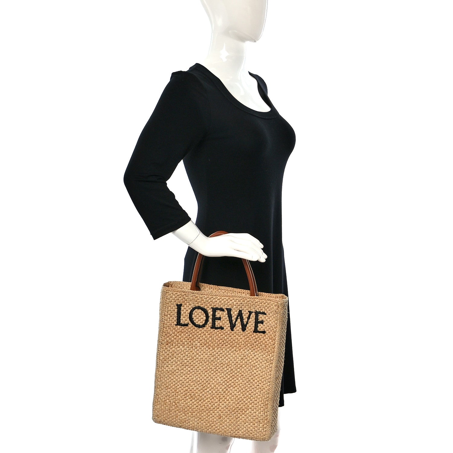 Loewe Raffia Calfskin Standard A4 Tote Bag Natural Black 2 of 11