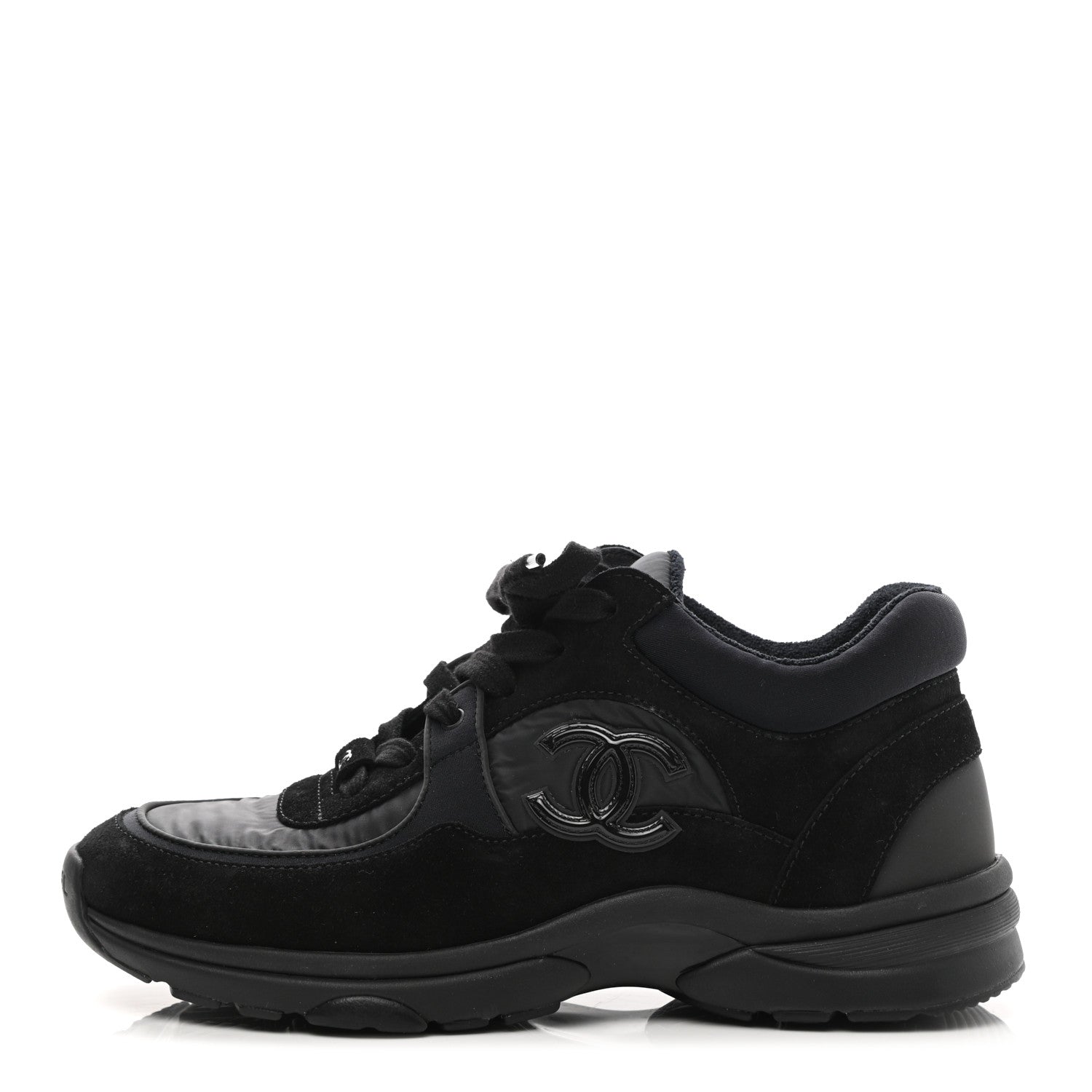 Chanel Nylon Calfskin Suede Calfskin CC Sneakers 36.5 Black 1 of 8