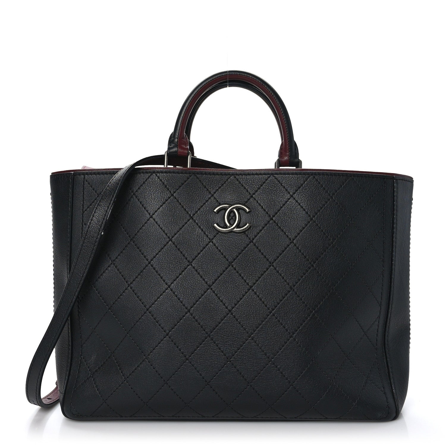 Chanel Bullskin Stitched Bi-Color Large Shopping Tote Black 1 of 14