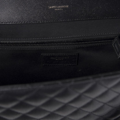 Saint Laurent Grain De Poudre Textured Mixed Matelasse Large Triquilt Monogram Monochrome Satchel Black 10 of 13