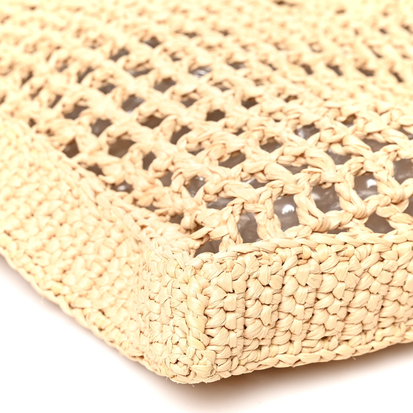 Yarn Raffia Effect Crochet Logo Embroidered Tote Bag Naturale