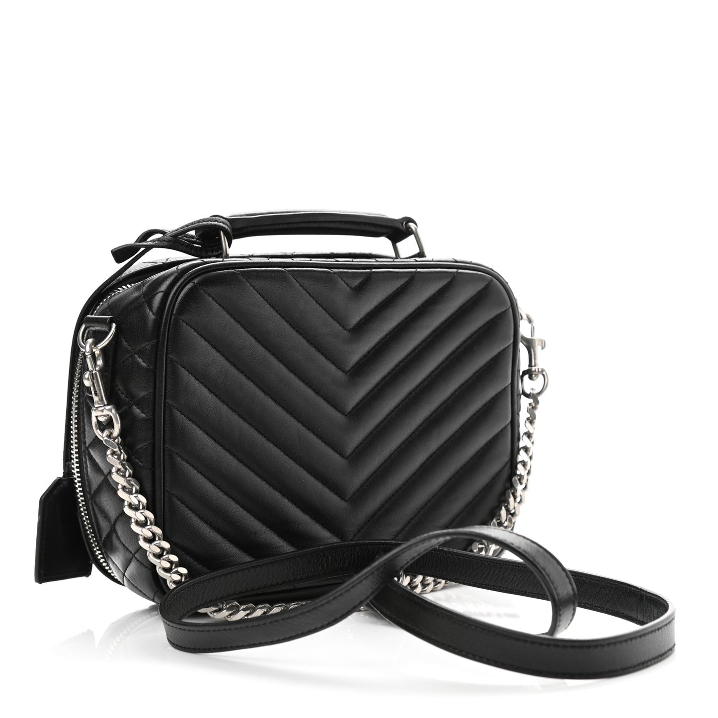 Lambskin Matelasse Chevron Lunchbox Bag Black