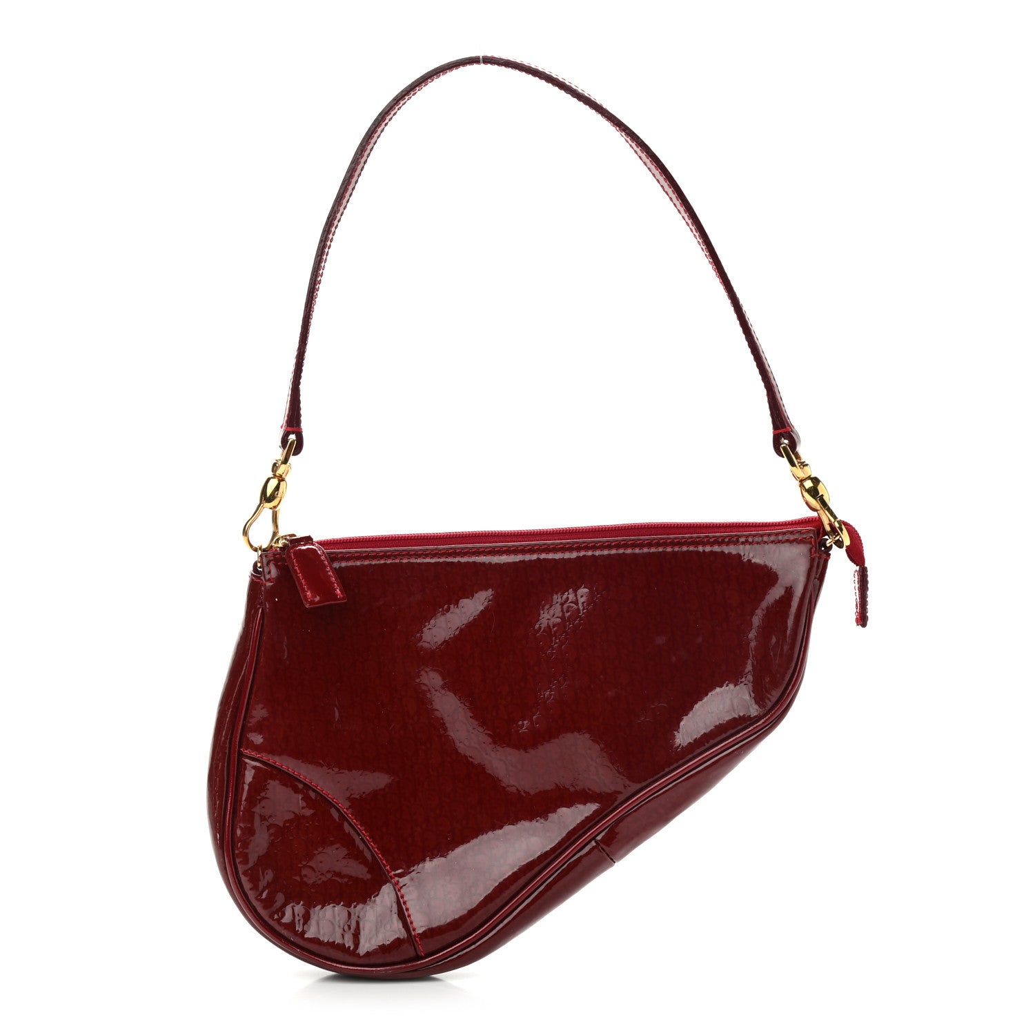 Christian Dior Patent Monogram Mini Saddle Pochette Red 1 of 10