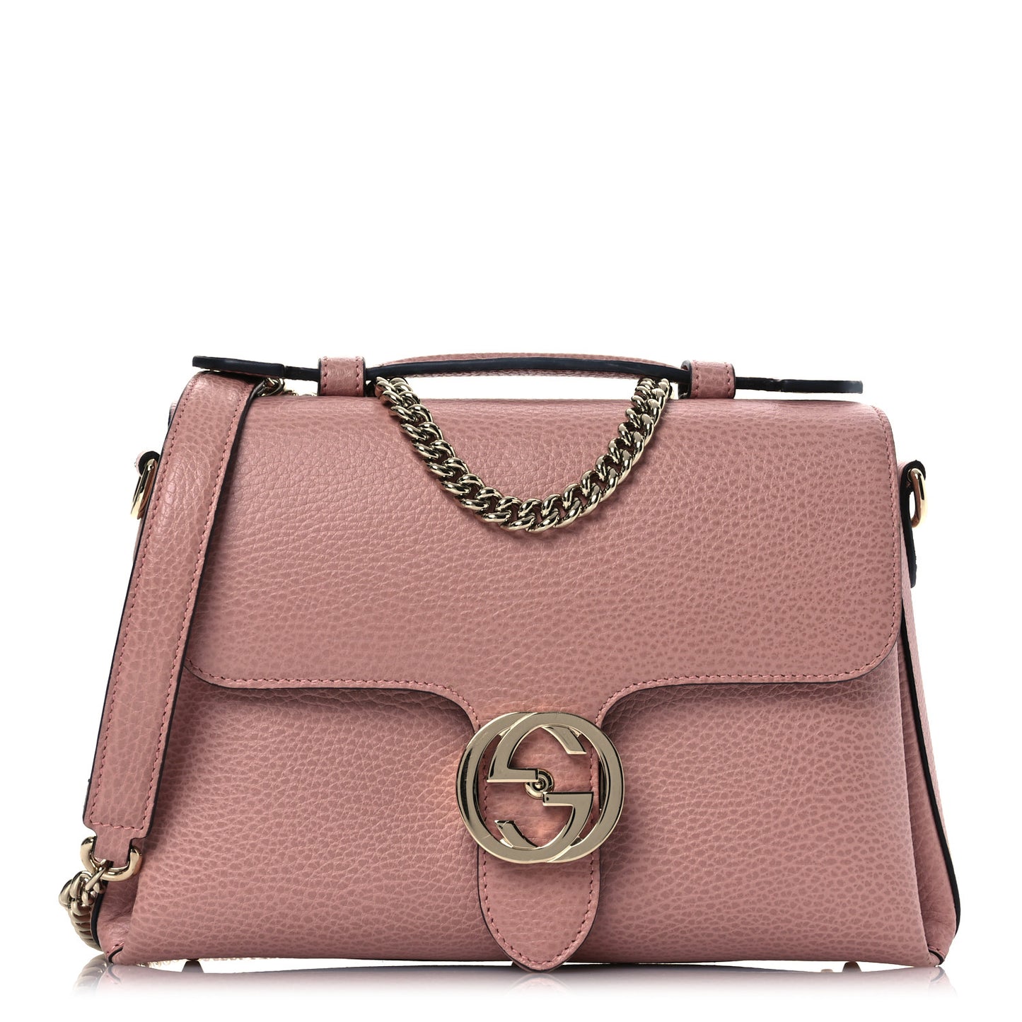 Dollar Calfskin Interlocking G Top Handle Shoulder Bag Soft Pink