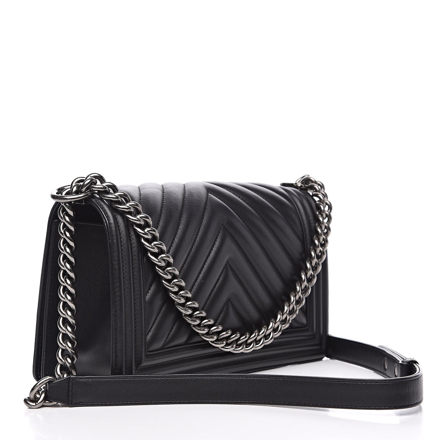 Calfskin Chevron Quilted Medium Boy Flap Black