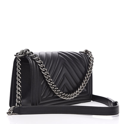 Chanel Calfskin Chevron Quilted Medium Boy Flap Black 3 of 13