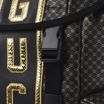 Gucci X DAPPER DAN Calfskin Laminated Ayers GG Micro Monogram Double Buckle Backpack Black Gold 13 of 19