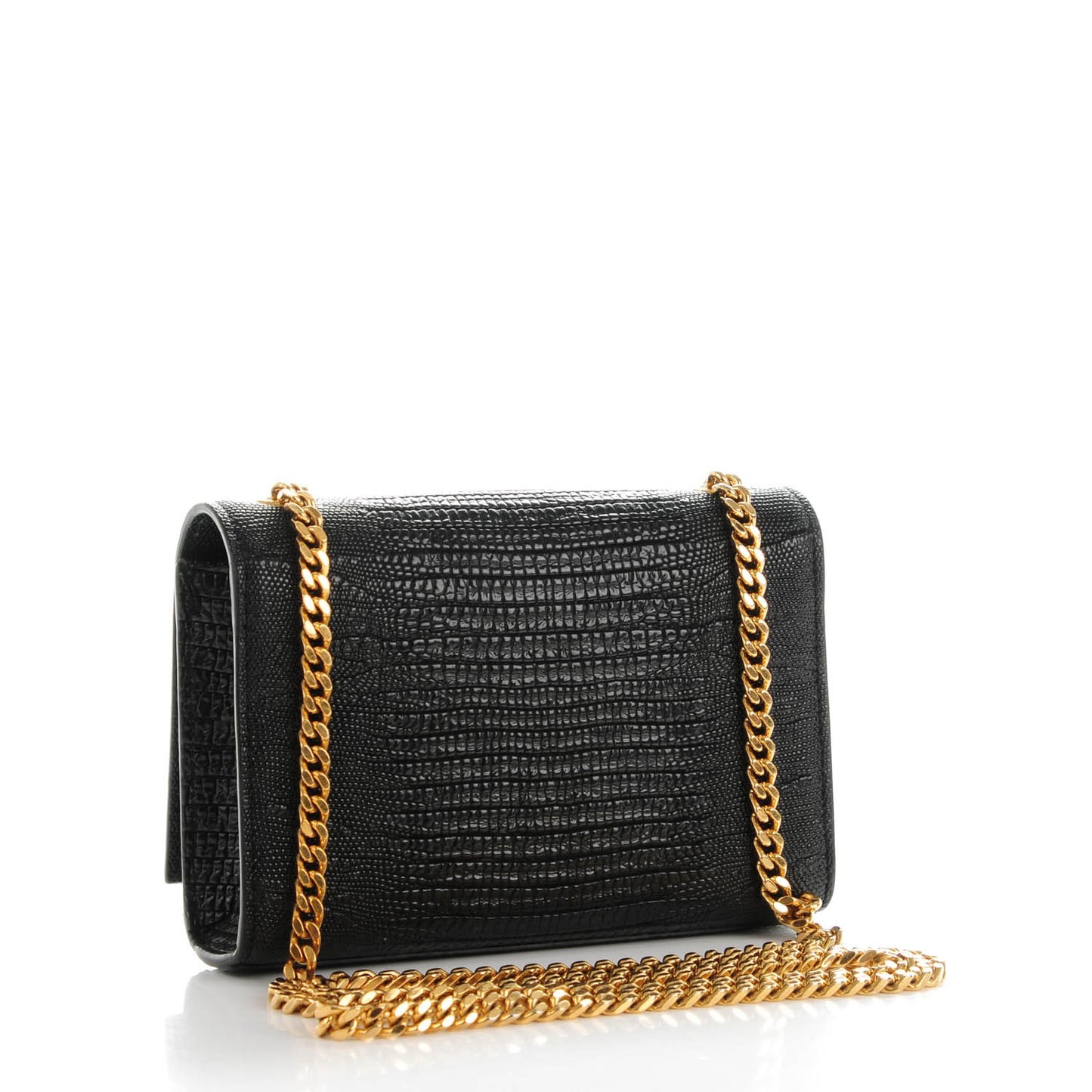 Lizard Calfskin Embossed Small Classic Monogram Kate Tassel Satchel Black