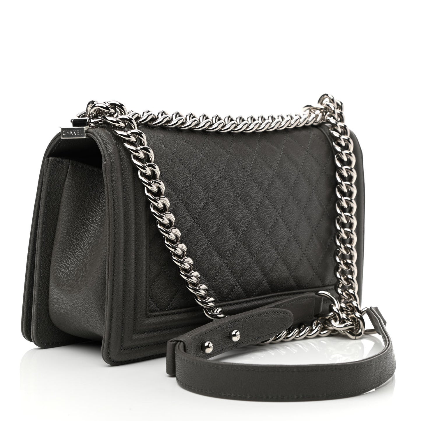 Caviar Quilted Medium Boy Flap Grey