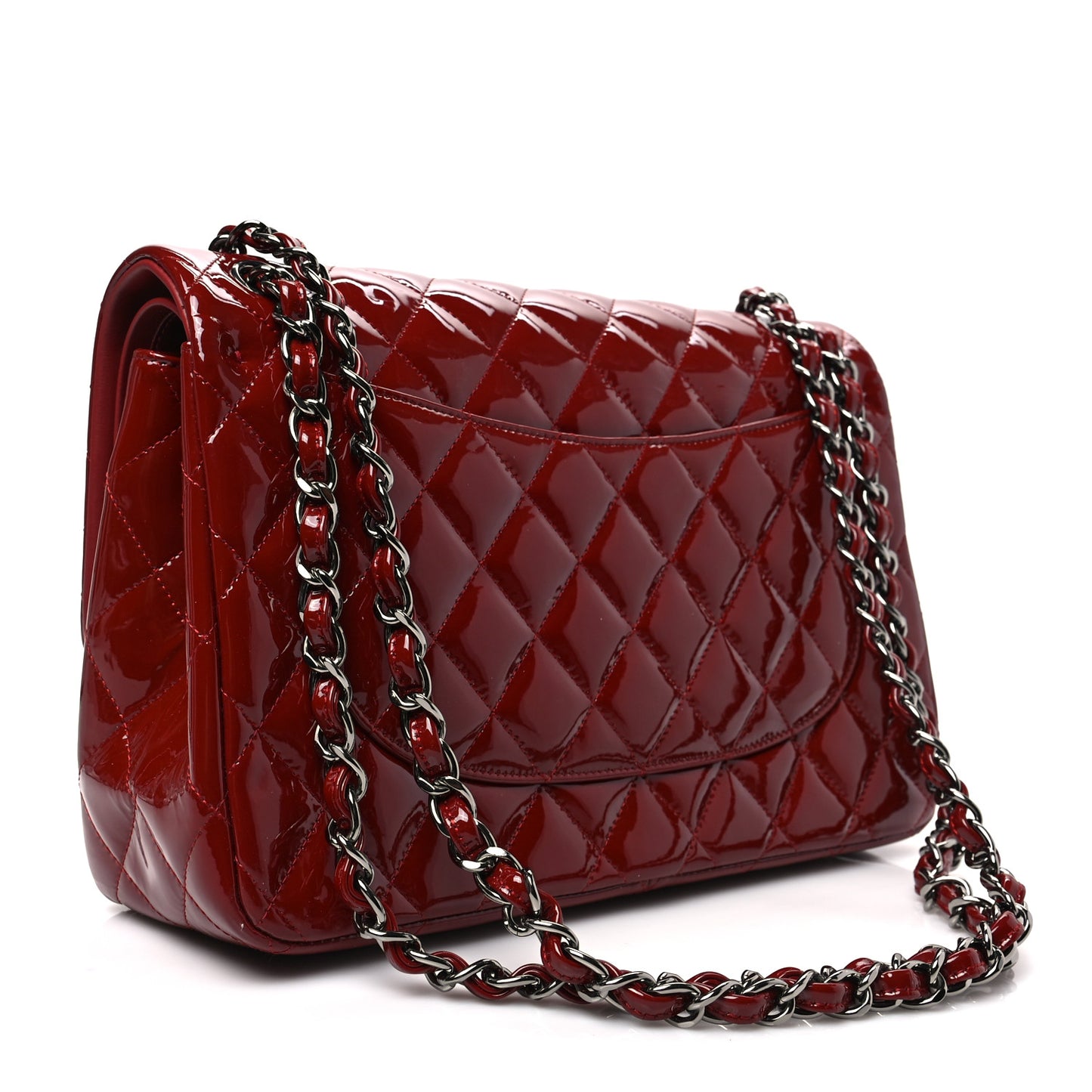 Patent Quilted Jumbo Double Flap Dark Red