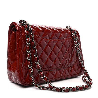 Chanel Patent Quilted Jumbo Double Flap Dark Red 2 of 7