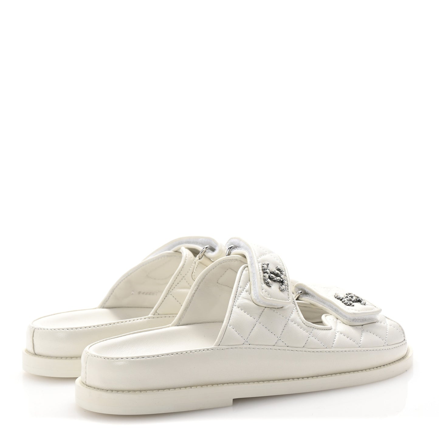 Lambskin Quilted Velcro Dad Chain CC Slide Sandals 37.5 White