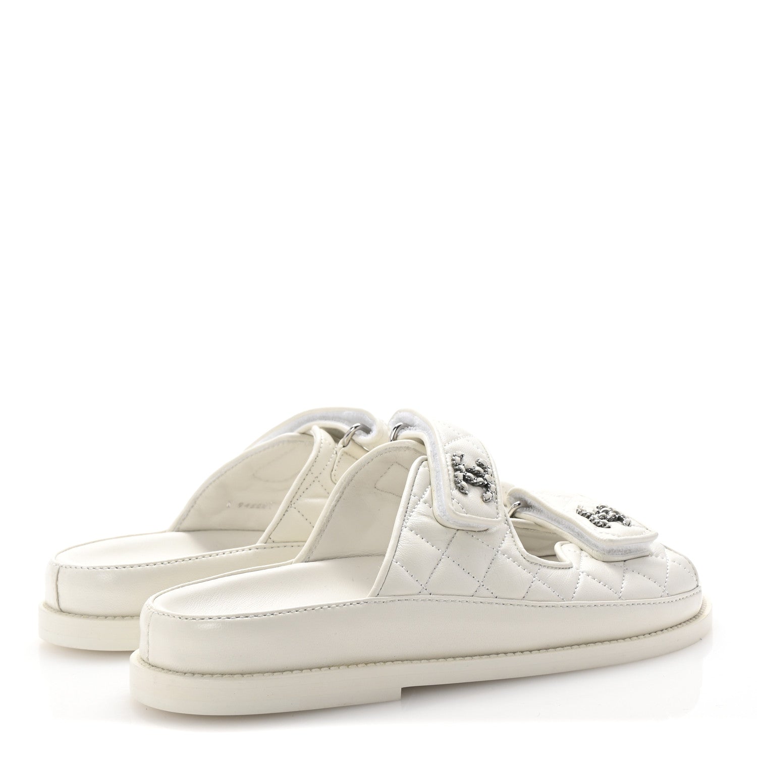 Chanel Lambskin Quilted Velcro Dad Chain CC Slide Sandals 37.5 White 5 of 9