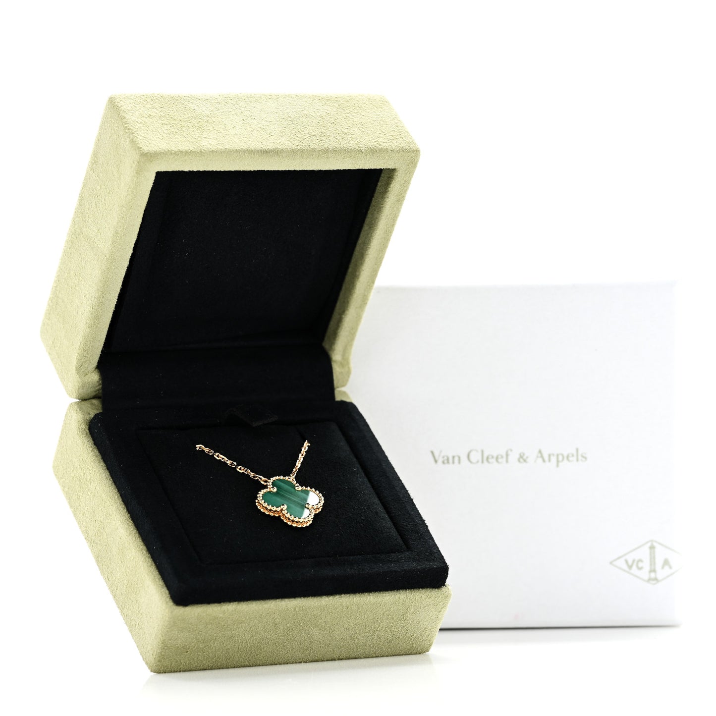 18K Yellow Gold Malachite Vintage Alhambra Pendant Necklace
