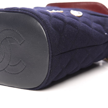 Chanel Felt Quilted Paris Hamburg Charms Drawstring Bucket Bag Dark Navy 9 of 13