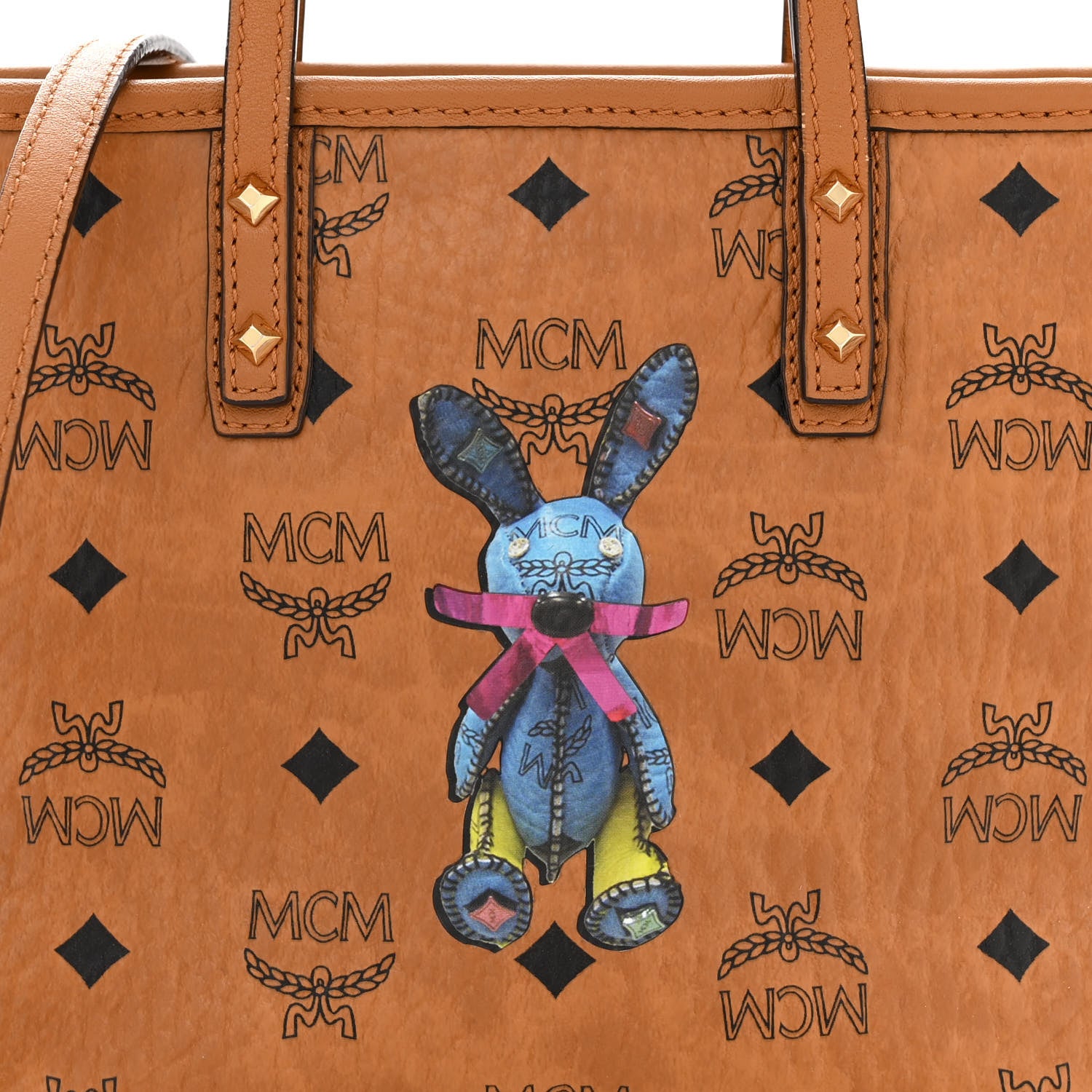 MCM Visetos Rabbit Mini Top Zip Shopper Tote Cognac 8 of 10